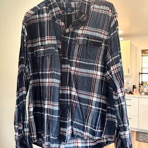 Blue and Red Plaid Button-Up Shirt